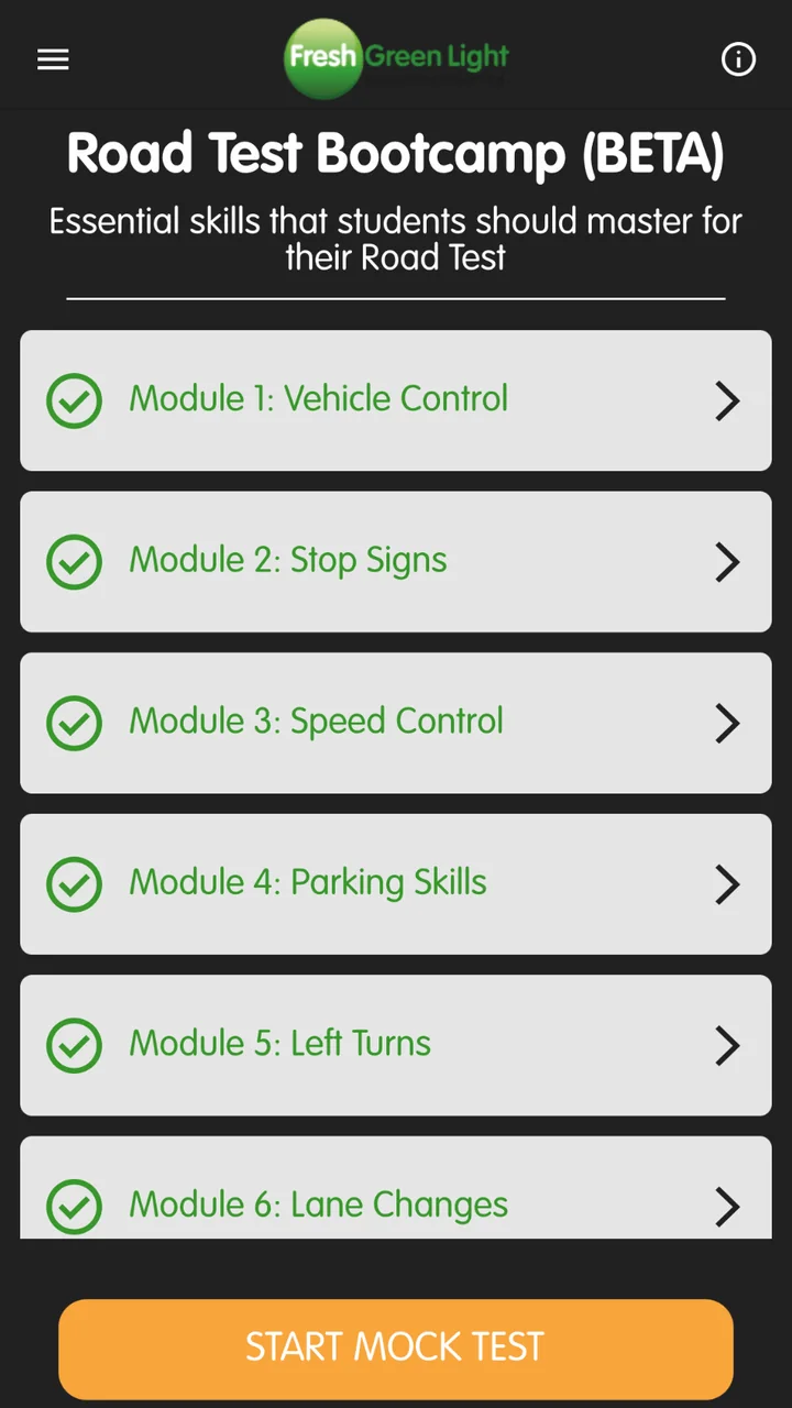 Road Test Bootcamp training modules